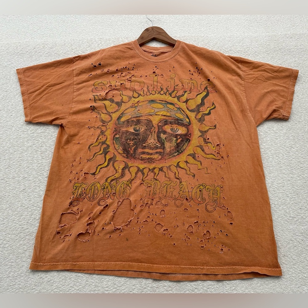 Sublime Men’s Distressed T-Shirt Orange Size Small